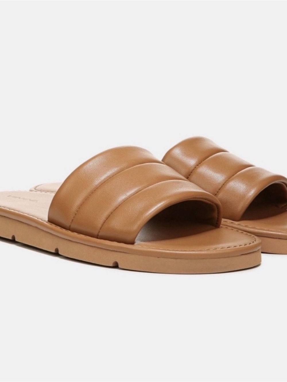 Vince Olina Padded Leather Slide Sandals in Tan